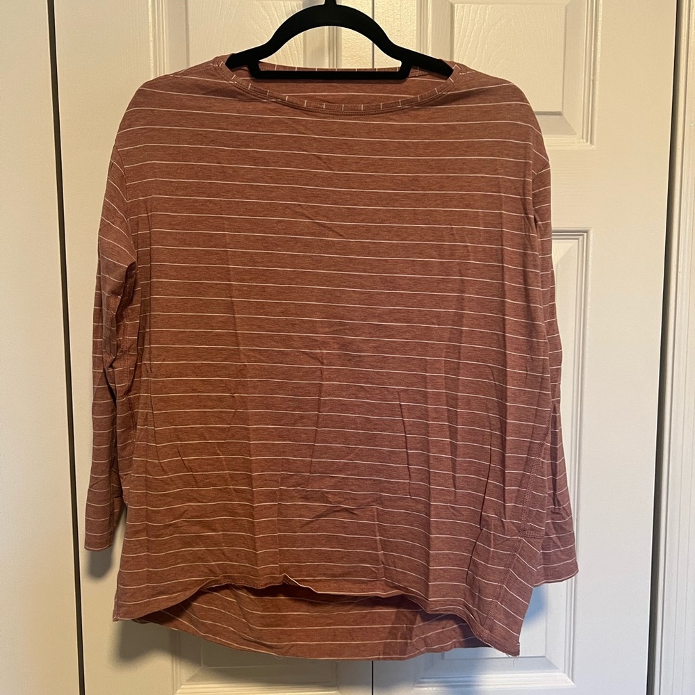 EUC lululemon Long Sleeve Love shirt in rust/pink/red and white stripe